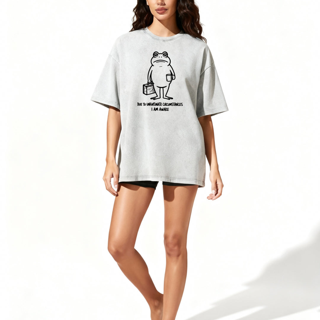 Funny Frog Illustration Washed T-shirt