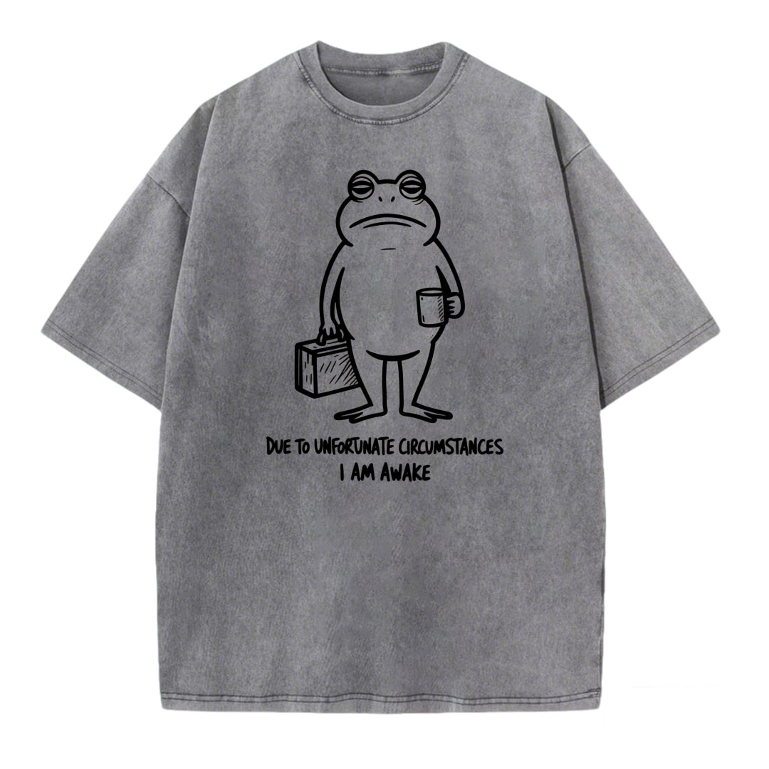 Funny Frog Illustration Washed T-shirt