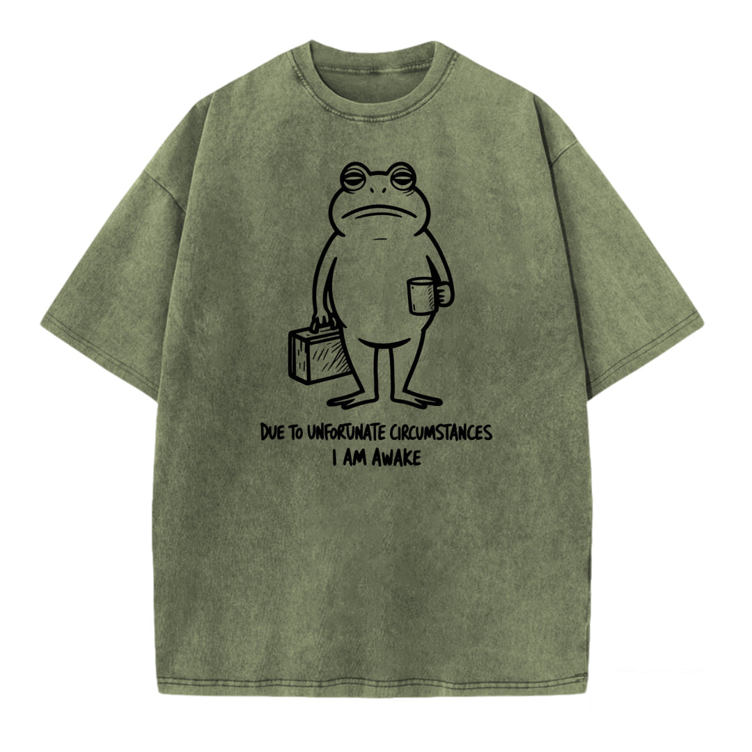 Funny Frog Illustration Washed T-shirt