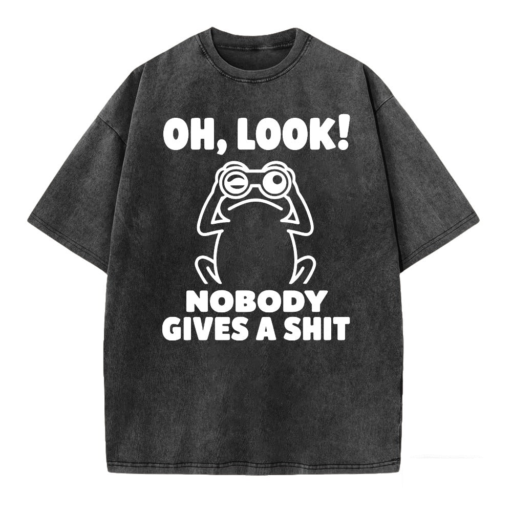 Funny Frog Graphic Printed Washed T-shirt